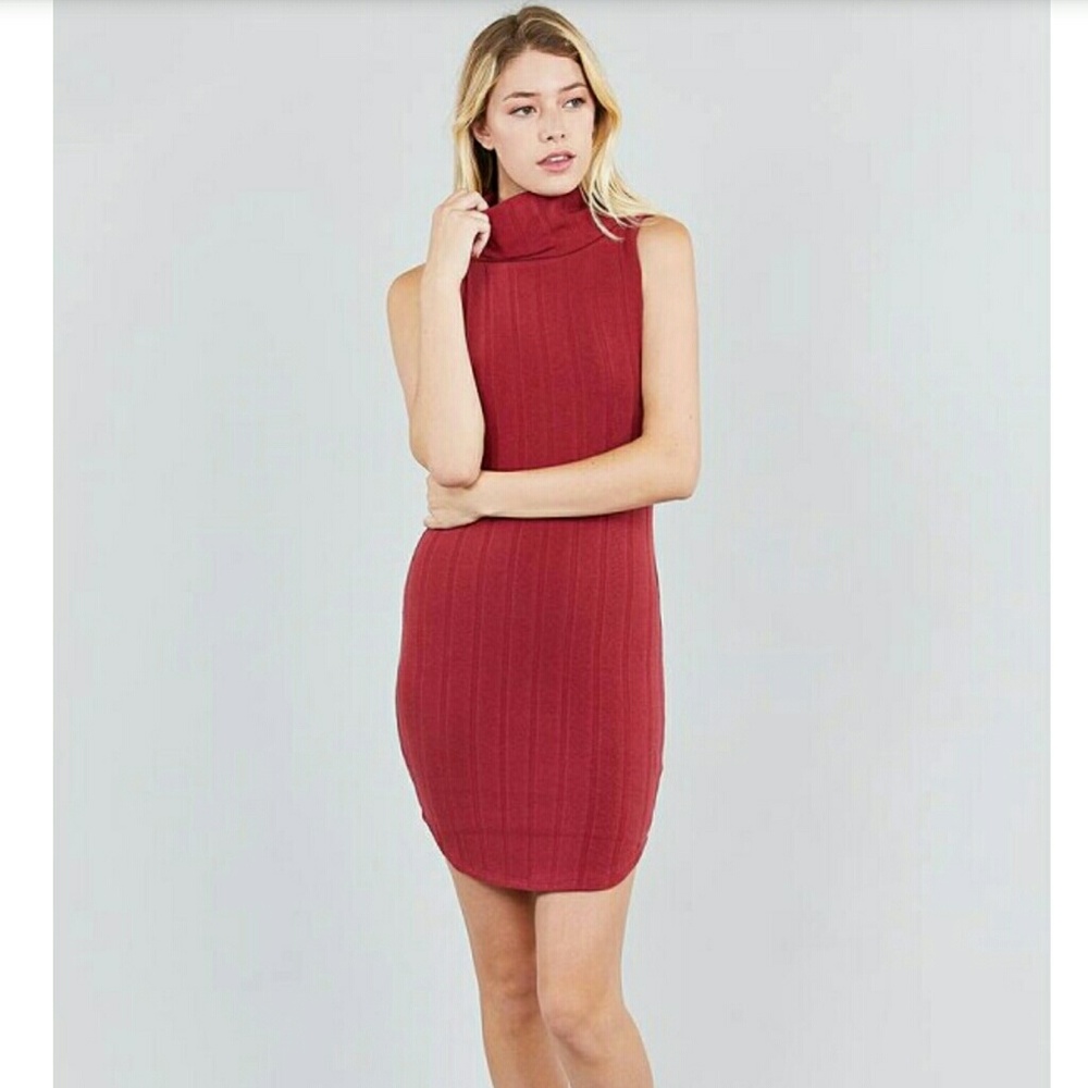 Sleeveless Cowl Neck Ribbed Mini Dress